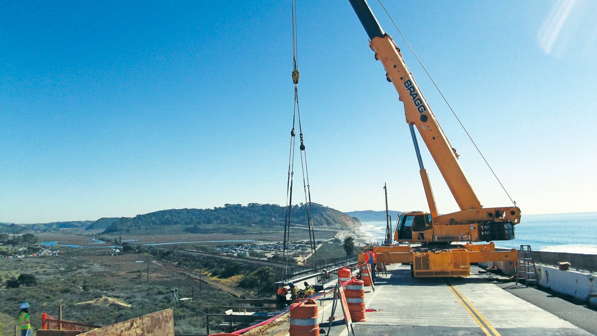 A Crane on the North Torrey Pines Road Bridge